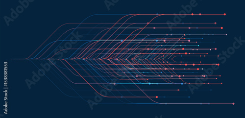 Big data visualization. Social network, financial analysis of complex databases. Data mining. Vector technology background. Information analytics concept.