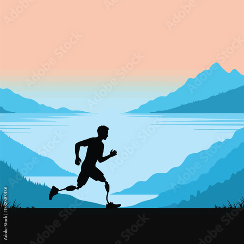 Amputee Runner Silhouette Peaceful Mountain Lake Sunset running mountains