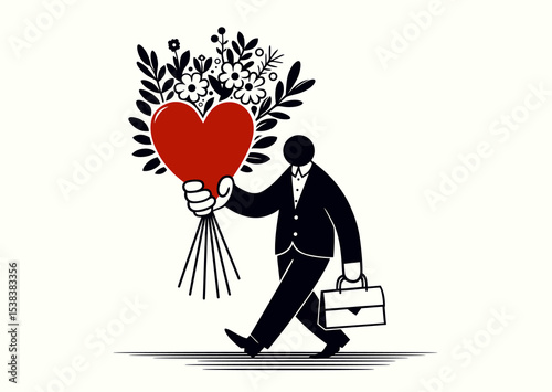 Man in love goes on date with bouquet of flowers