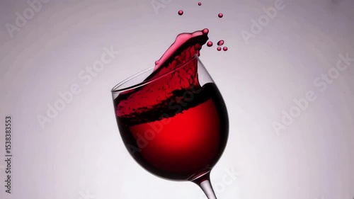 Red wine splashing and spilling from a glass in a sequence of stop motion shots.