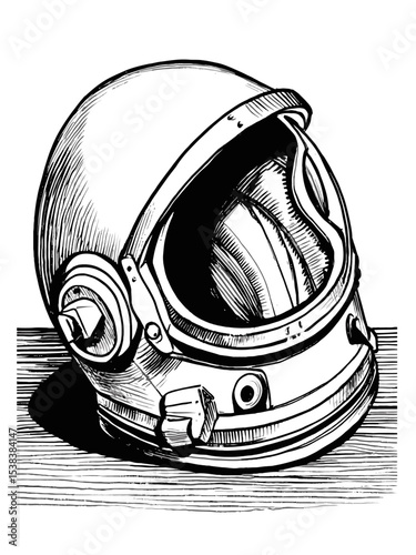 Vintage Space Helmet Sketch with Detailed Features and Design Elements