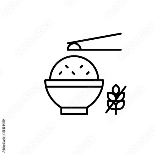 Eating rice with chopsticks and gluten free symbol. Dietary restrictions, food labelling. Pixel perfect, editable stroke vector icon