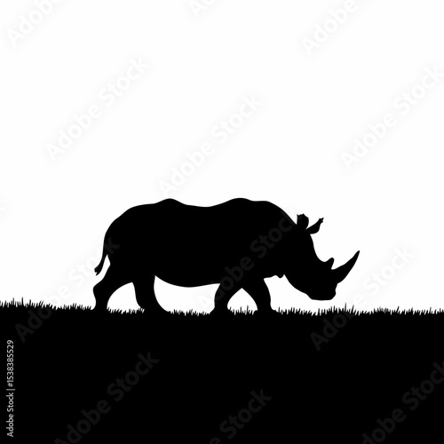 Cinematic Silhouette of a Black Rhino Walking Through Grassland: A Realistic and Detailed Wildlife Scene with High Contrast and Dramatic Lighting