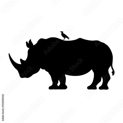 Minimal Black Rhino Silhouette: Modern Digital Art and Vector Graphic Design Featuring a Bold Wildlife Illustration and Stylized Animal Portrait