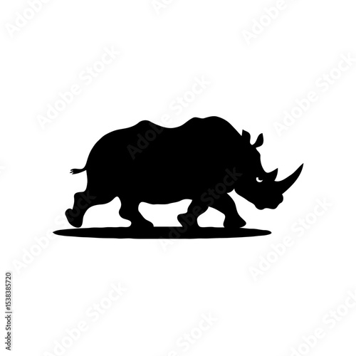 Silent Sentinel of Africa: A Minimalist Black and White Digital Silhouette of an Endangered Rhinoceros in the Wild