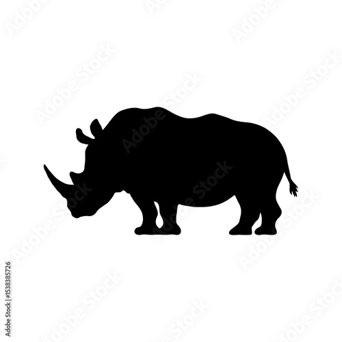 Geometric Grace: A Minimalist Black and White Vector Illustration of a Rhinoceros Silhouette Crafted from Simple Shapes