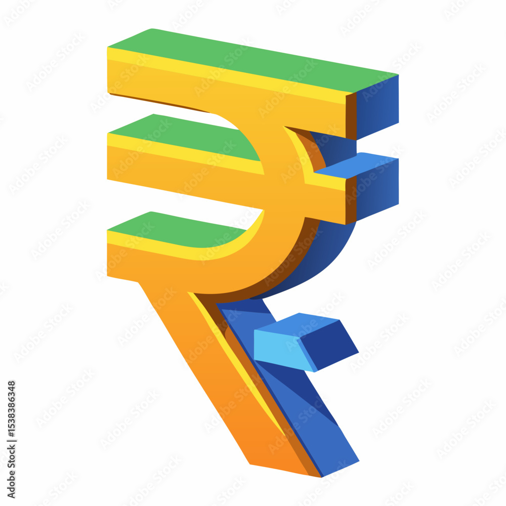 Isometric Indian Rupee Symbol Illustration on White Background for Financial Concepts Isometric Indian Rupee Symbol Illustration on White Background for Financial Concepts
