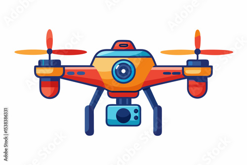 Colorful drone with camera illustration isolated on white background modern technology
