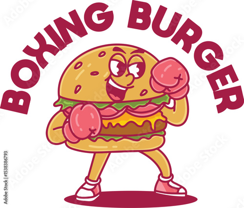 mascot cartoon burger logo vintage illustration