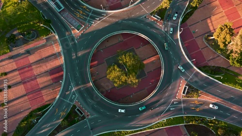 Traffic circle from above, drone shot