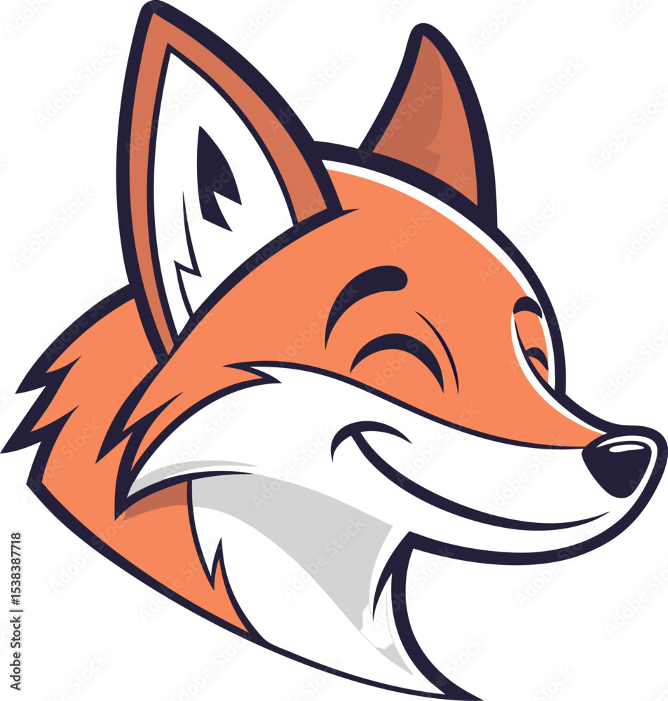Obraz premium 3D Winking Fox Head Logo. Cute animal character icon with a sly, happy expression. Modern vector clipart illustration for branding