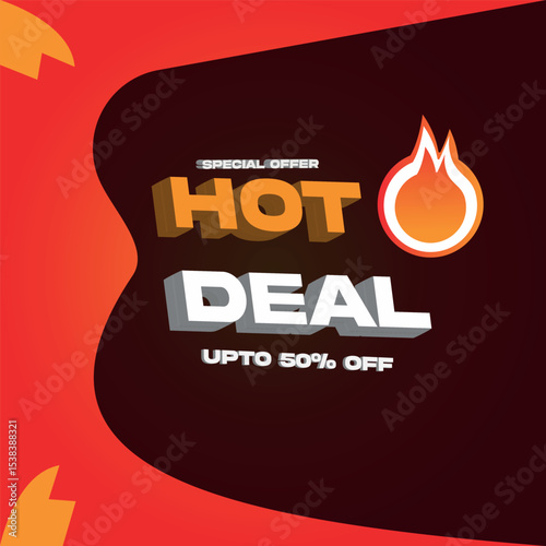 Hot Deal Social Media Post Design with Fire Icon – Vector Template