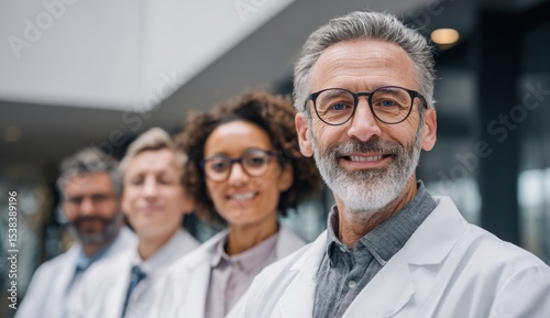 Smiling Medical Team Diverse Doctors in White Coats, Closeup Portrait