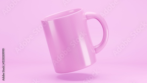 Floating Glossy Pink Mug with Soft Shadow on Monochrome Background