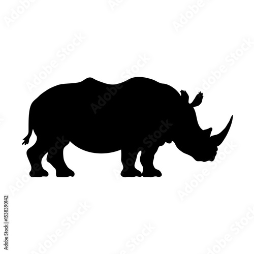 Against the Light: A Hyper-Detailed, Photorealistic Rhinoceros Silhouette in Stark High-Contrast on a Pure White Background, Captured in 4K to Reveal the Raw Texture and Majestic Presence of Nature’s 