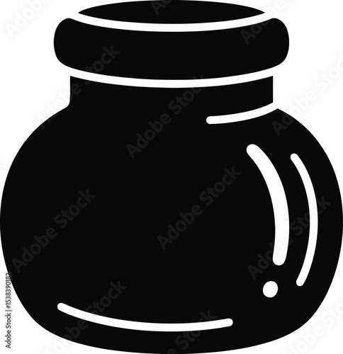 A simple black and white illustration of a rounded pot with a lid on top in a minimalist style art silhouette