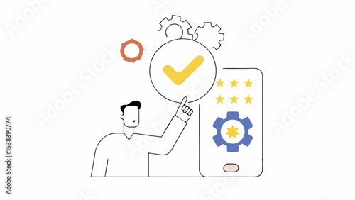 Man Approving Mobile App Feedback and Settings