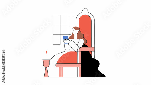 Woman on Throne Using Smartphone