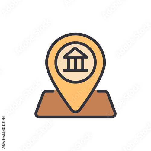 Stylized Bank Location Icon With Transparent Background Design Element