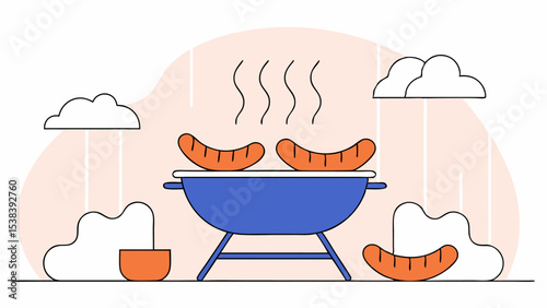 Summer BBQ Sausages Grilling on a Portable Grill