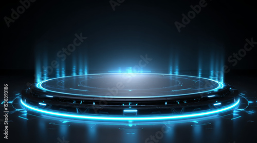 Sci-fi stage concept with a futuristic circular platform for showcasing digital products in UI or UX designs