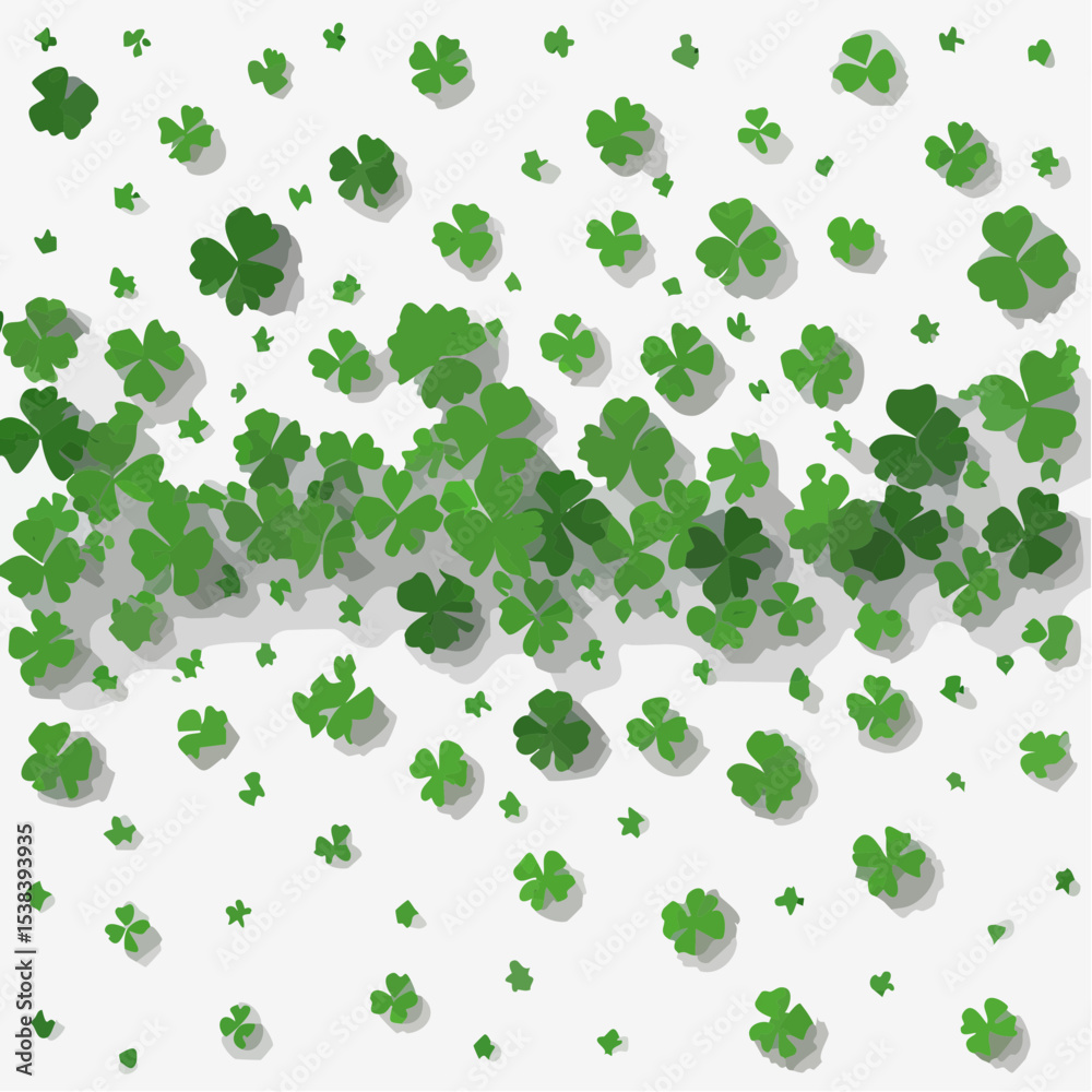 A vibrant illustration showcasing a scattering of green shamrocks with shadows on a white background, symbolizing St. Patrick's Day festivities and Irish culture. A vibrant illustration showcasing a scattering of green shamrocks with shadows on a white background, symbolizing St. Patrick's Day festivities and Irish culture.