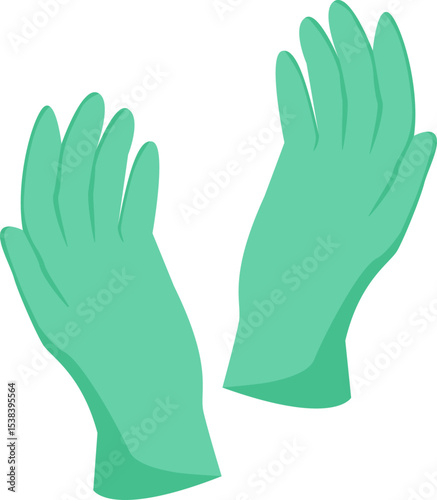 Medical protective latex gloves in green color. Vector illustration with transparent background.