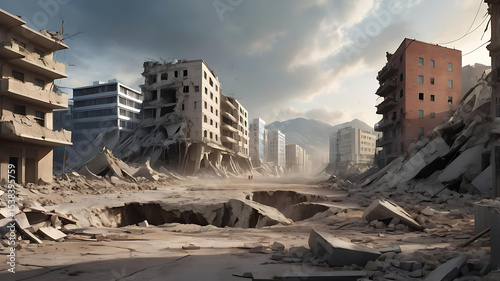 Post-Apocalyptic Cityscape Ruins and Destruction in a Desolate Urban Landscape
