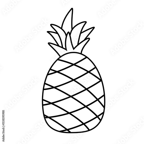 Hand Drawn Pineapple Doodle Isolated on Transparent Background. Minimalistic pineapple doodle in black line art style, hand drawn and isolated on transparent background, perfect for stickers and logos