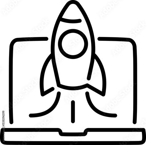Digital startup launch rocket icon - Editable Stroke SVG, fully scalable.