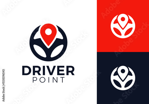 steering wheel and pin location logo vector design concept