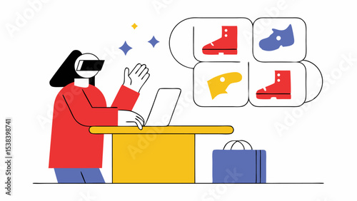Woman Using VR Headset for Online Shoe Shopping