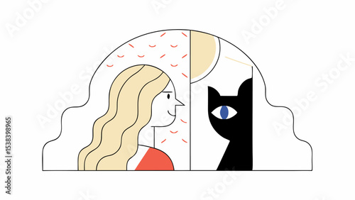 Woman and Cat A Modern Minimalist Illustration