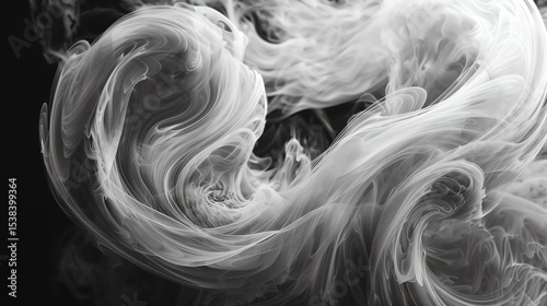 This is an abstract image of white smoke or mist on a black background. The smoke is swirling and curling, creating a sense of mystery and intrigue.