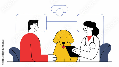 Vet Examining Dog with Owner