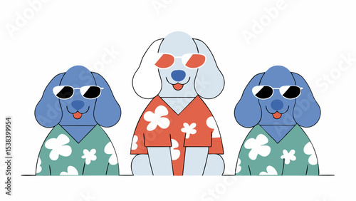Three Dogs Wearing Sunglasses and Hawaiian Shirts