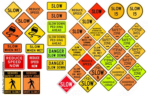 Reduce and Slow Speed Warning Signs