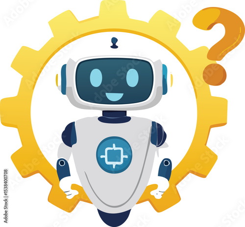 AI Chatbot Head with Gears and Question Mark Symbol