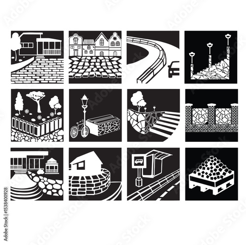 large set of stone products monochrome