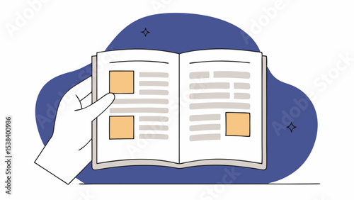 Hand Holding Open Book with Placeholders