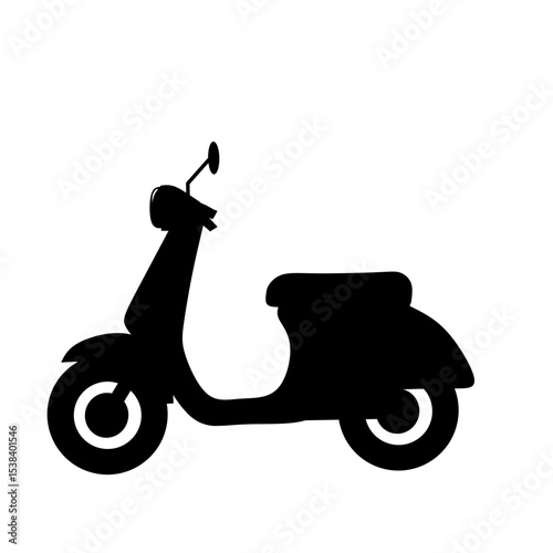 Simple black silhouette of a classic Vespa scooter in side view. Great for vintage transport themes, retro vehicles, or minimalist graphic elements