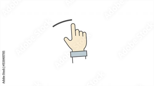 The hand indicates the direction of action or movement to the right. Animated icon for visualizing the action, video instructions