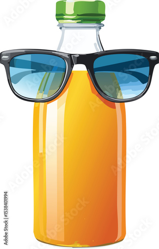 Stylish Sunglasses Resting on a Chilled Juice Bottle