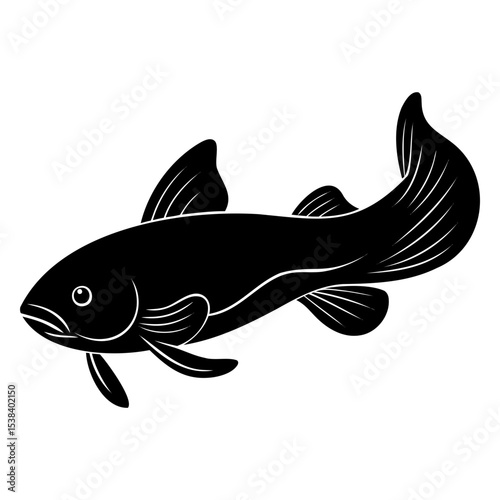 Elegant Black Silhouette of a Fish Aquatic Life Illustration