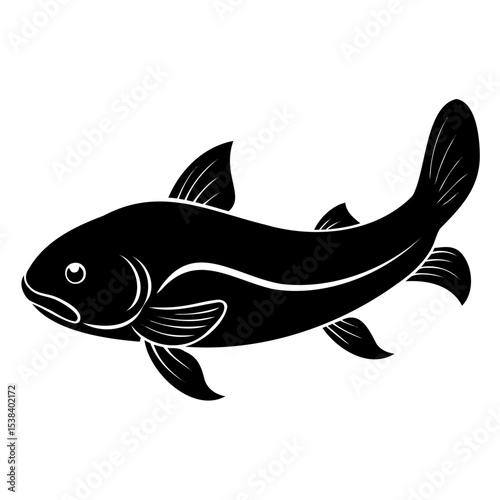 Elegant Black and White Fish Illustration, Aquatic Life Design