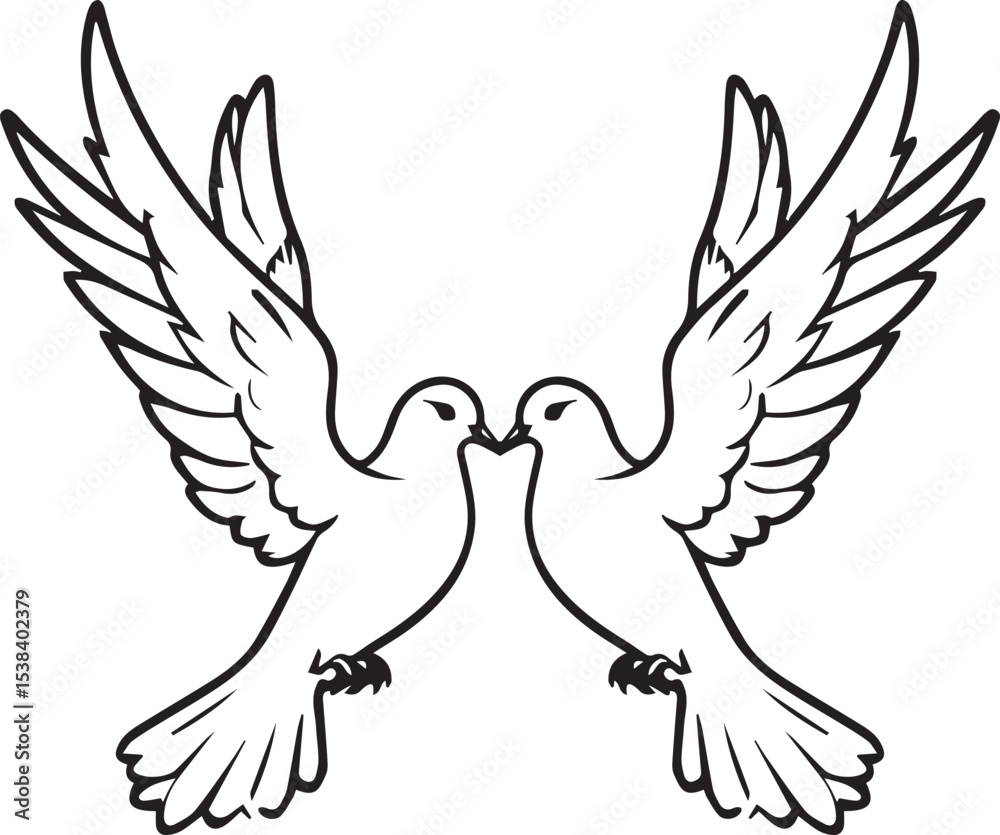 Obraz premium Dove Embrace: Two doves share a tender moment, their beaks gently touching in a symbol of love, peace, and harmony, creating a sense of serenity.