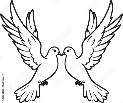 Dove Embrace: Two doves share a tender moment, their beaks gently touching in a symbol of love, peace, and harmony, creating a sense of serenity.