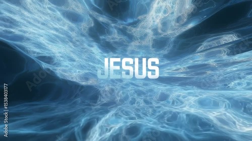 Abstract representation of the name Jesus in a flowing blue design  