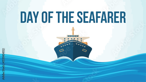 Day of the Seafarer Container Ship Illustration in Ocean Waves with Radiant Sky