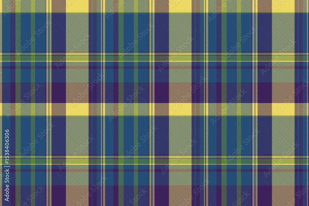 Obraz premium Net textile background plaid, preppy pattern fabric vector. Bold tartan seamless check texture in blue and violet colors.